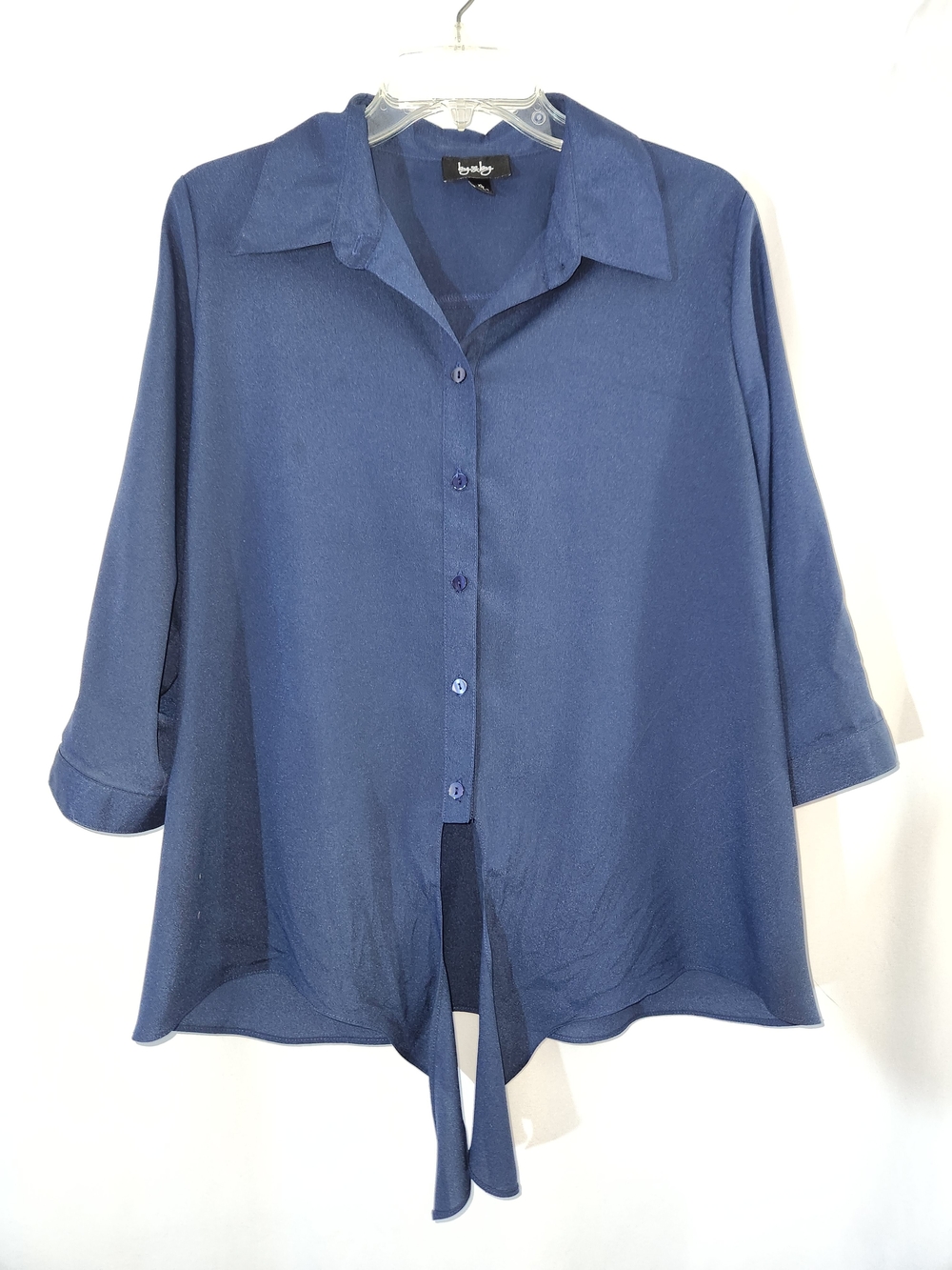 by & by Navy Button-Front Tie Hem Top #flattering #cropped #clinched #slimming